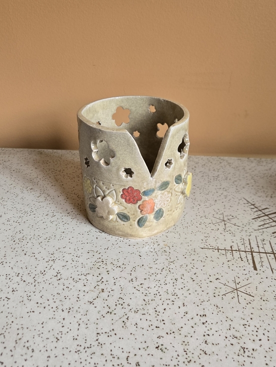 Other - Handcrafted Floral Ceramic Holder for Candles or Trinkets